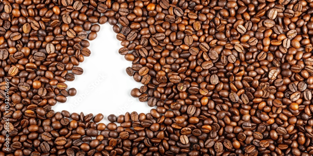 Pine tree-shaped coffee beans surrounded by warm freshly brewed coffee , coffee, beans, pine tree, warm, freshly brewed, aroma Pine tree-shaped coffee beans surrounded by warm freshly brewed coffee , coffee, beans, pine tree, warm, freshly brewed, aroma