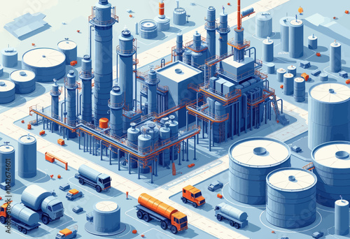 Isometric View of Industrial Refinery Facility 
