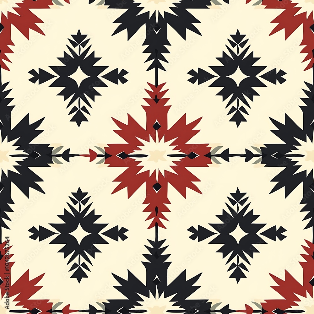 Geometric Red and Black Pattern with Shapes Geometric Red and Black Pattern with Shapes
