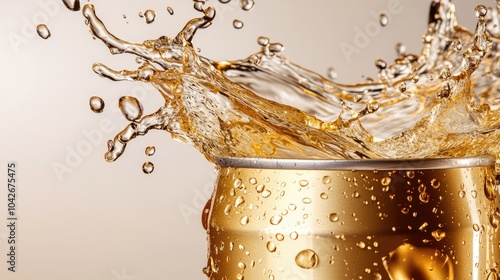 Dynamic Water Splash with Golden Aluminum Can photo