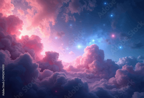 Pink and Blue Clouds with Stars 
