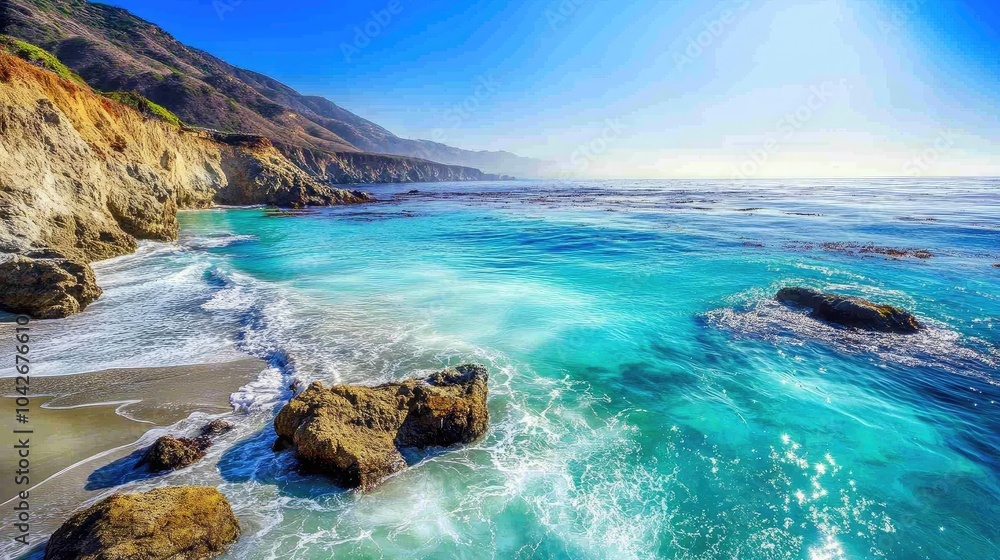 Serene Coastal Landscape with Clear Blue Waters Serene Coastal Landscape with Clear Blue Waters