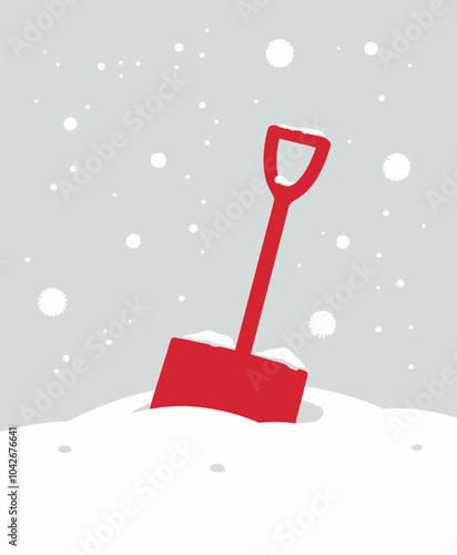 Red Snow Shovel in Snow 
