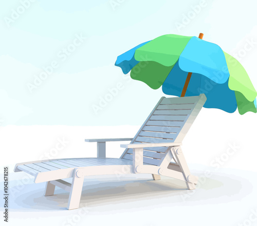 White Lounger with Beach Umbrella 
