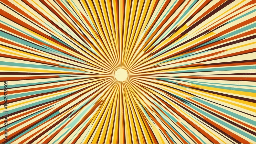 Fototapeta premium 2D Cartoon Illustration of Vintage Sunbeam Background Pattern