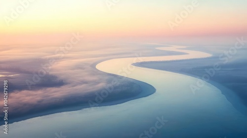 Serpentine River Under Soft Sunrise Hues