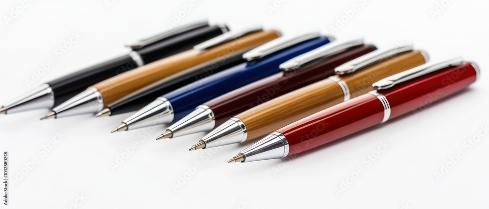 A collection of elegant pens in various colors, showcasing design and functionality. A collection of elegant pens in various colors, showcasing design and functionality.