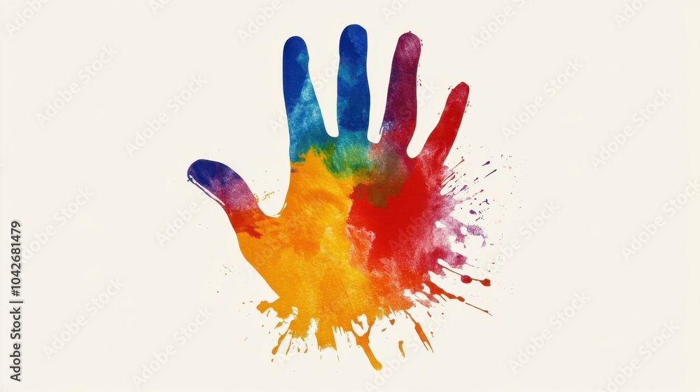 Abstract Colorful Handprint Artistry on Plain Background - Vibrant and Expressive Abstract Colorful Handprint Artistry on Plain Background - Vibrant and Expressive