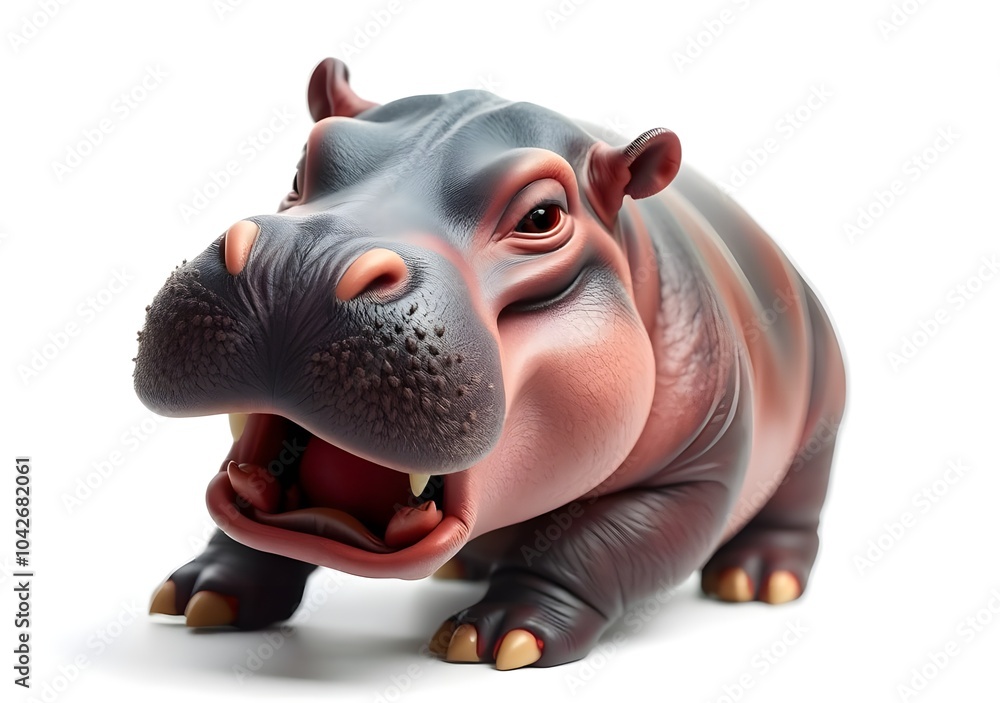 Baby pygmy hippopotamus open mouth, real baby pygmy hippopotamus, isolated on the white background, Baby pygmy hippopotamus open mouth, real baby pygmy hippopotamus, isolated on the white background,