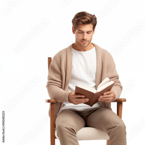A young man sitting and reading a book.