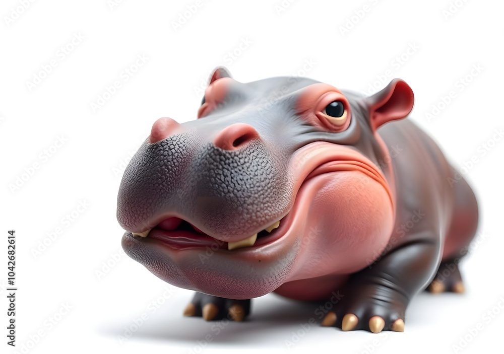 Baby pygmy hippopotamus open mouth, real baby pygmy hippopotamus, isolated on the white background, Baby pygmy hippopotamus open mouth, real baby pygmy hippopotamus, isolated on the white background,