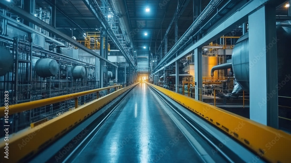 High angle view, in a clean modern factory High angle view, in a clean modern factory