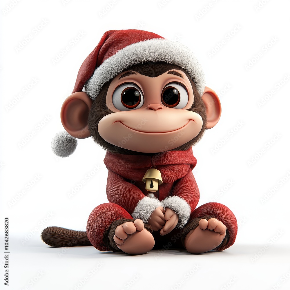 Cheerful Cartoon Monkey in Christmas Costume Cheerful Cartoon Monkey in Christmas Costume