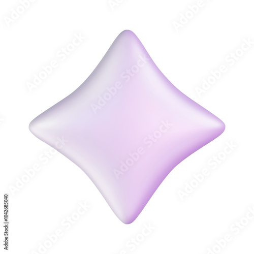 Four pointed 3d star. Light neon plated element. Vector illustration, inflated cosmic icon.