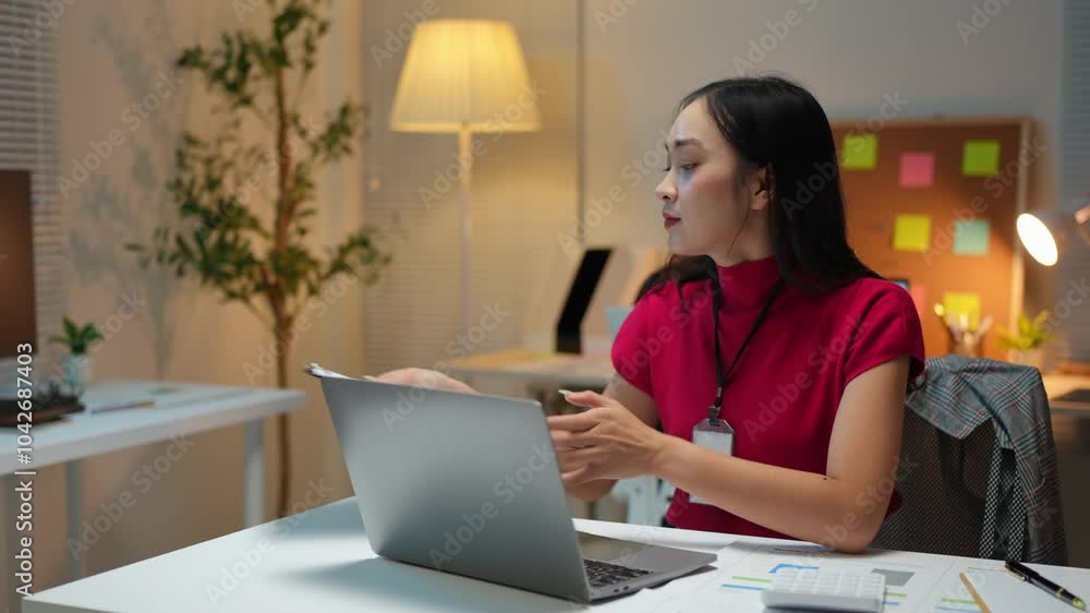 Businesswoman using laptop, mobile phone to complete financial documents in office Business dealings, taxes, accounting, statistics and analytical research concepts. Marketing. Businesswoman using laptop, mobile phone to complete financial documents in office Business dealings, taxes, accounting, statistics and analytical research concepts. Marketing.