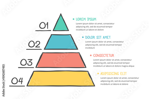 Hand drawn pyramid with four segments, doodle infographics, vector eps10 illustration