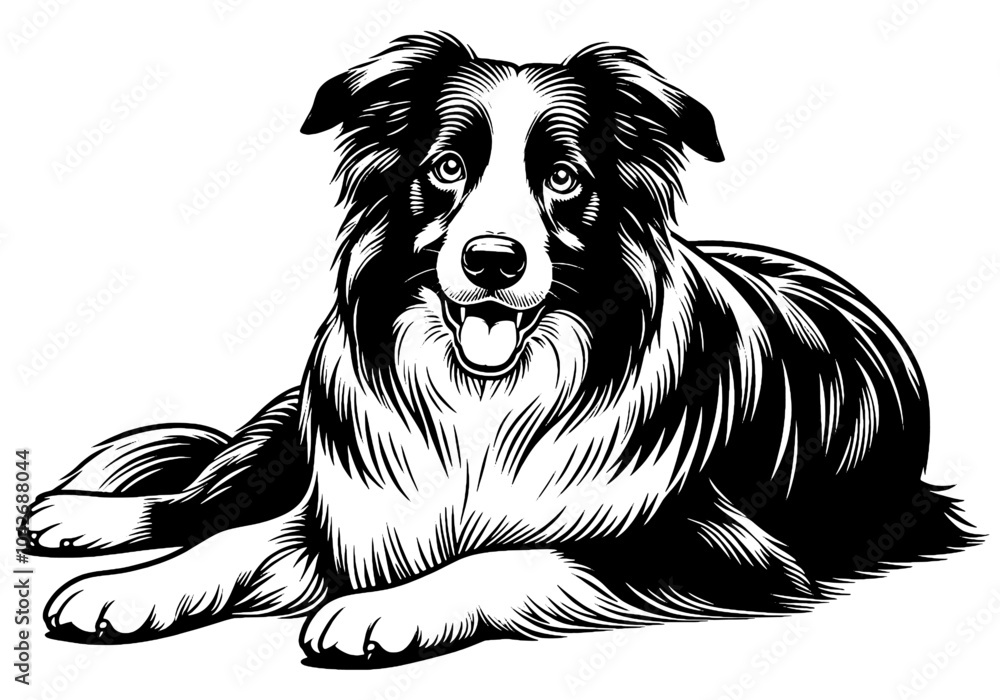 Fototapeta premium Hand drawn cute Border Collie, vector sketch isolated on white background, SVG vector 