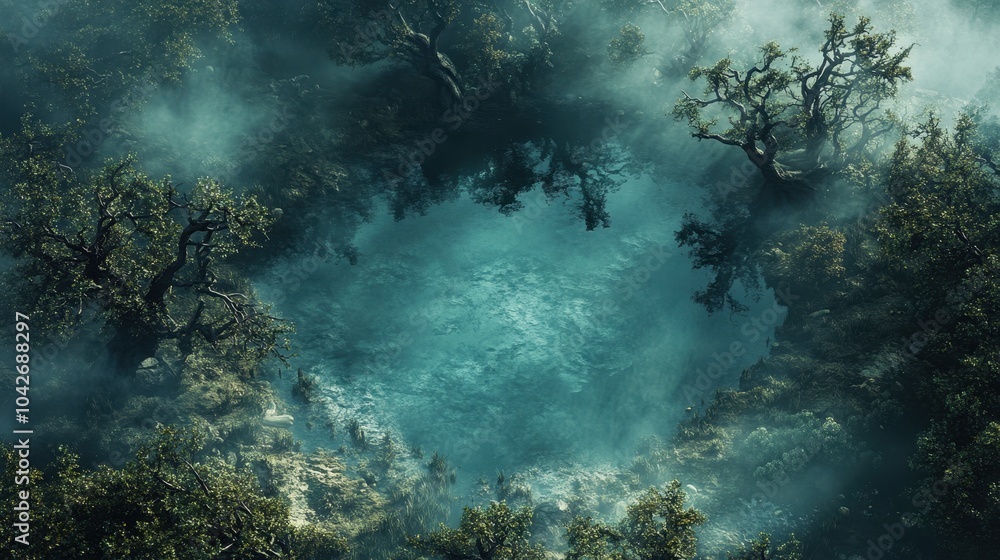 Fototapeta premium Dark Swamp Battle Map Explore the Twisted Trees and Thick Fog for Your DnD Adventures