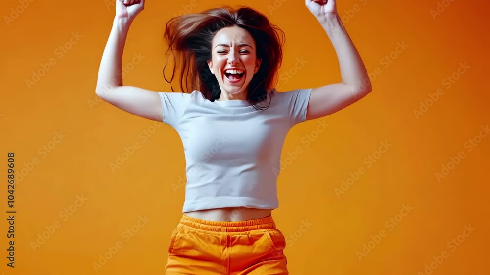 Excited Victory: Overjoyed Woman Celebrating with Dance Excited Victory: Overjoyed Woman Celebrating with Dance
