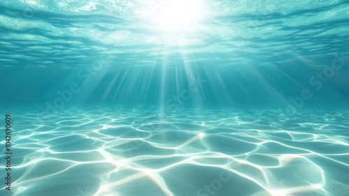 Abstract patterns of sunlight reflecting off the ocean floor, as seen from below, underwater beauty, calm and serene