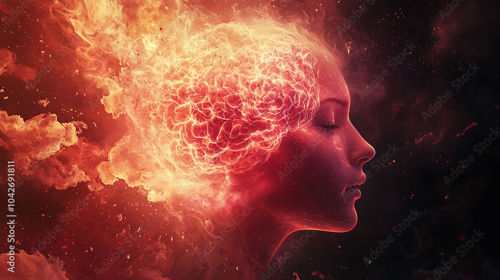 Exploring the fiery depths of creativity a woman's profile featuring a mind ablaze with passion and inspiration Exploring the fiery depths of creativity a woman's profile featuring a mind ablaze with passion and inspiration