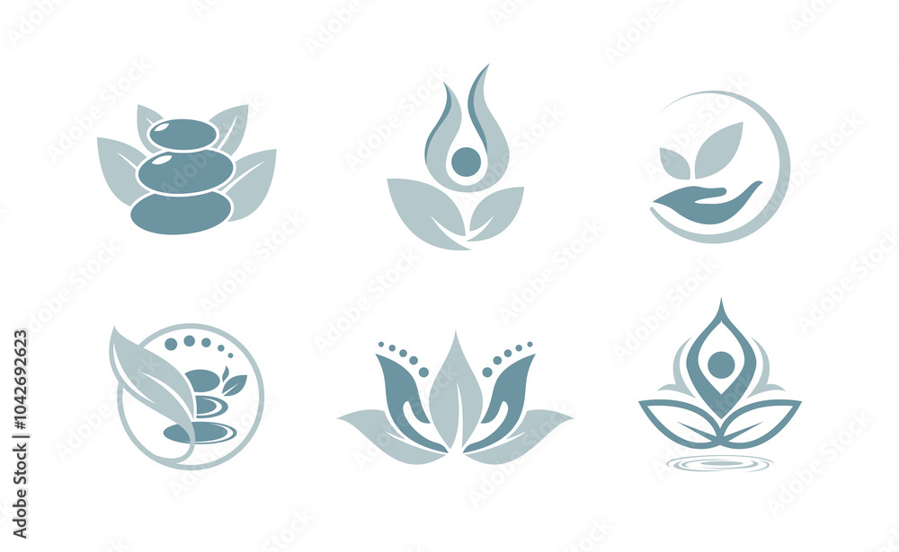 Set of Wellness meditation spa icon logo leaf aura yoga concept Set of Wellness meditation spa icon logo leaf aura yoga concept