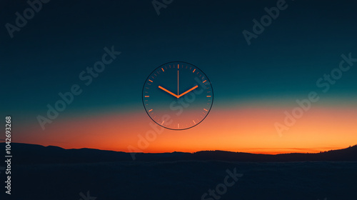 Wallpaper Mural A minimalist design showing a clock with simple lines and a background of fading daylight to night. Torontodigital.ca