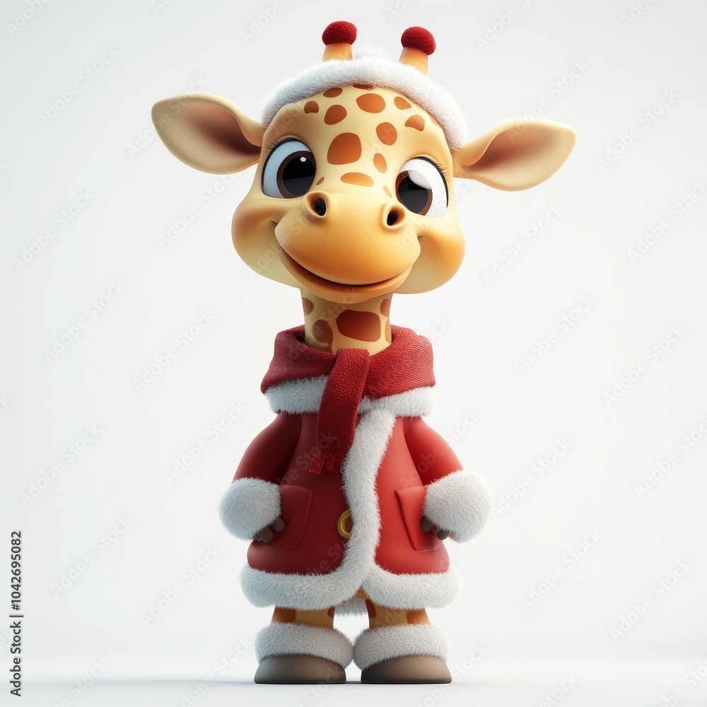 Naklejka premium Cheerful Cartoon Giraffe in Christmas Costume