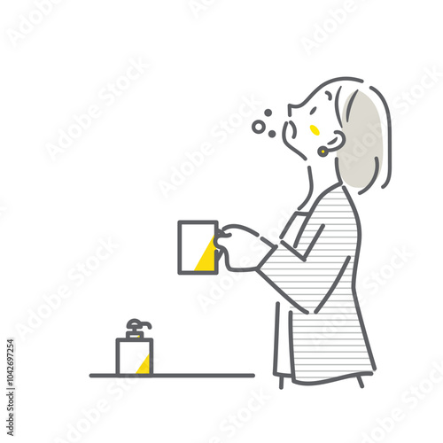 感染症の予防をする女性　シンプルでお洒落な線画イラスト