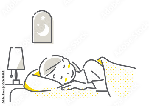 感染症の予防をする女性　シンプルでお洒落な線画イラスト