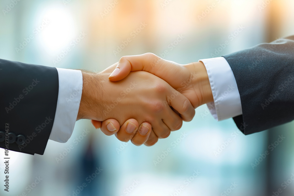 Two hands shaking hands in front of a blurred background Two hands shaking hands in front of a blurred background