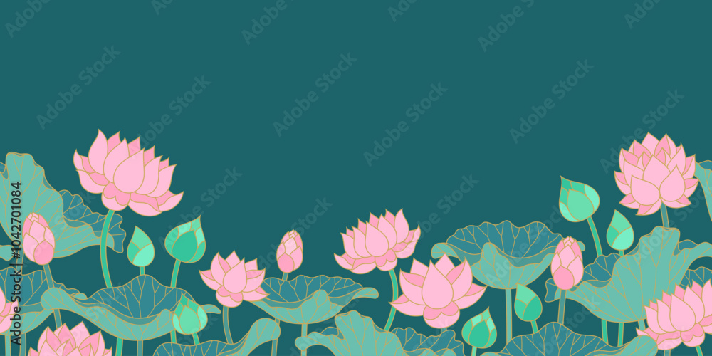 lotus flowers and leaves blossom scenic seamless background lotus flowers and leaves blossom scenic seamless background