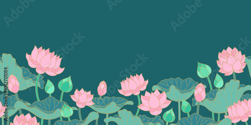 lotus flowers and leaves blossom scenic seamless background
