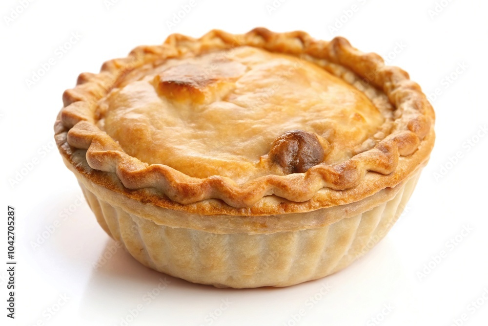 High angle view of meat pie isolated on white background High angle view of meat pie isolated on white background