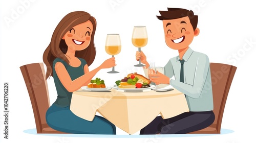 Happy Couple Enjoying Meal at Restaurant Together