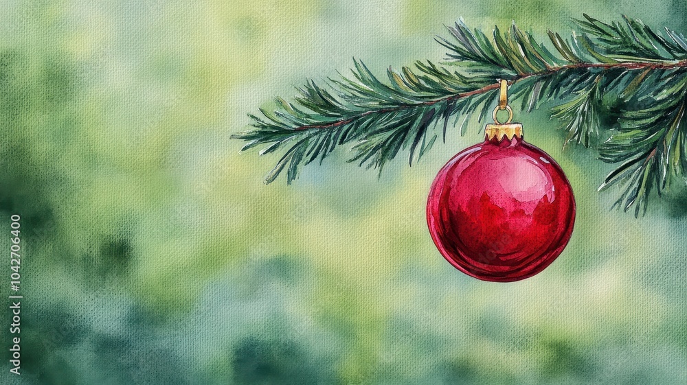 Watercolor of Christmas tree branches with red balls, isolated on white background, border,Christmas composition,Spruce branches with New Year decorations,fairy lights and red baubles,copy space. Watercolor of Christmas tree branches with red balls, isolated on white background, border,Christmas composition,Spruce branches with New Year decorations,fairy lights and red baubles,copy space.