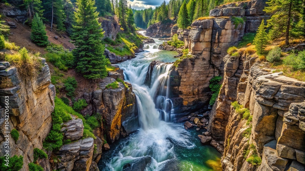 Fototapeta premium High angle view of Mystic Falls Waterfall in Southern Colorado, USA
