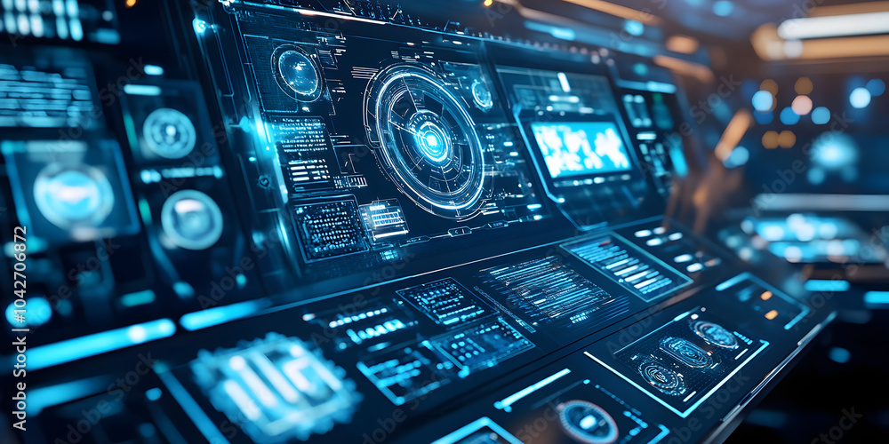 Obraz premium Futuristic Control Panel with Screens and Buttons