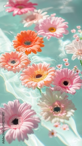 Wallpaper Mural Colorful gerberas floating around in pool,Collection pink gerberas,Gerber Gerbera Daisy daisies flower floral,Mockup template artwork graphic design. Torontodigital.ca