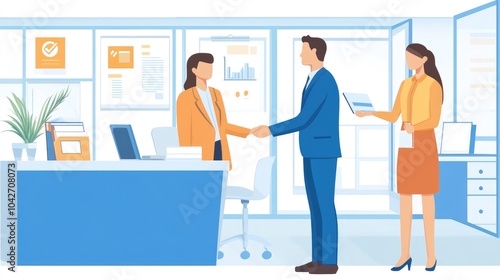 Recruiter and Candidate Handshake in Modern Office