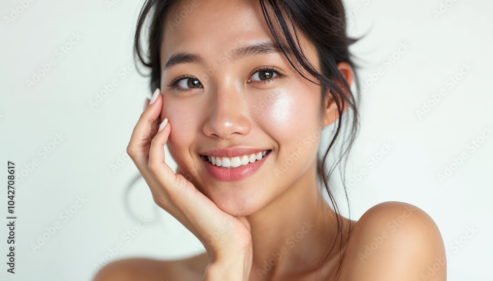 Luminous, Youthful, Flawless Complexion - Natural Skincare Radiance in a Captivating Portrait for skincare advertising model Luminous, Youthful, Flawless Complexion - Natural Skincare Radiance in a Captivating Portrait for skincare advertising model