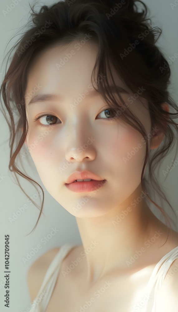 Luminous, Youthful, Flawless Complexion - Natural Skincare Radiance in a Captivating Portrait for skincare advertising model Luminous, Youthful, Flawless Complexion - Natural Skincare Radiance in a Captivating Portrait for skincare advertising model