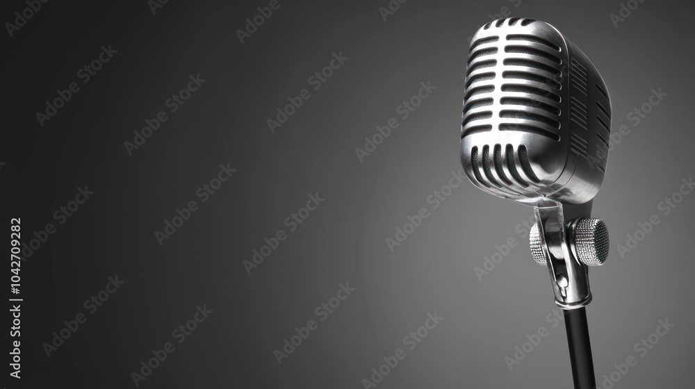 Fototapeta premium A vintage-style microphone on a dark background, symbolizing music and performance.