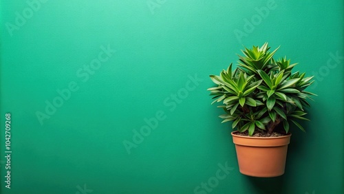 High angle view of potted plant in front of green wall