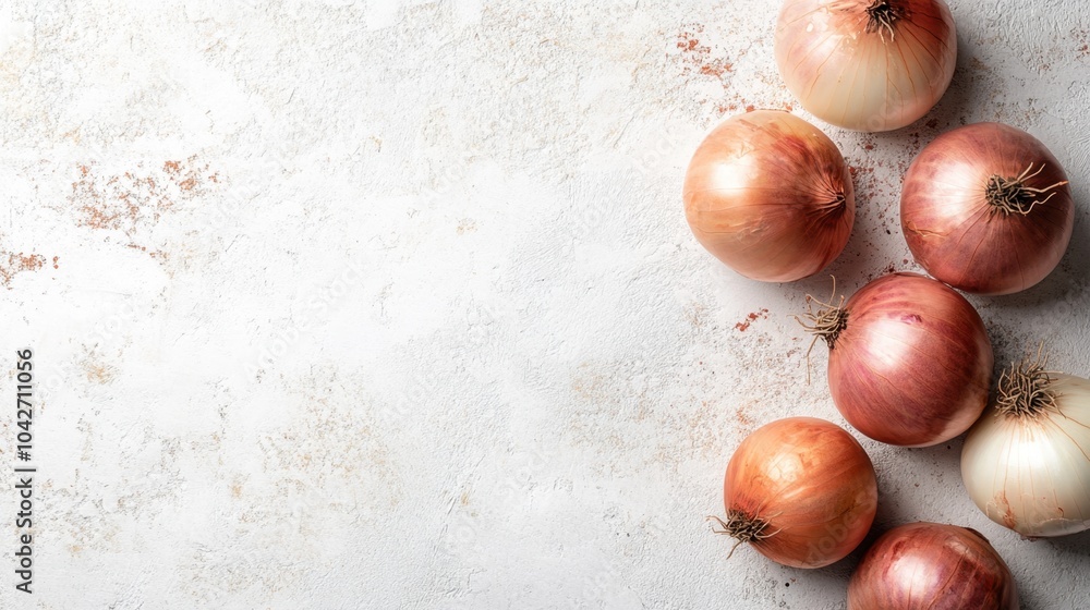 Obraz premium Fresh Ripe Onion on White Textured Background - Ideal for Food Design Projects