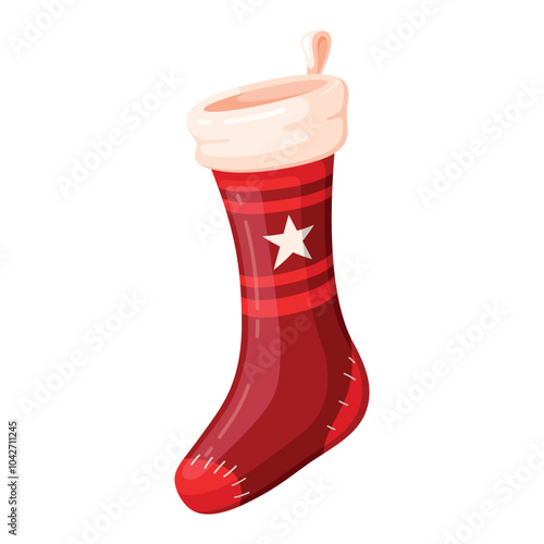 Bright red Christmas stocking with white trim and star, isolated on a clean white background perfect for festive decoration ideas