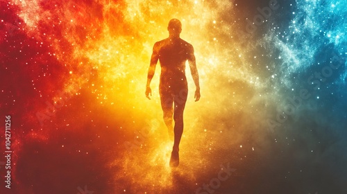 Awakening the Superpower Within: Vibrant Human Form Radiating Cosmic