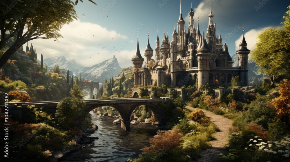 Fototapeta premium Enchanted Castle in a Picturesque Setting