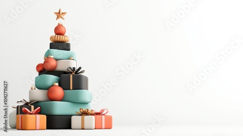 A Christmas tree made of gift boxes, creative design, colorful, isolated on white background ,clean background
