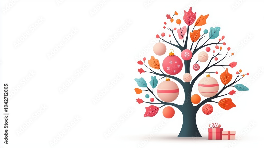 Fototapeta premium A whimsical Christmas tree, hand-drawn style, vibrant colors, isolated on white background ,clean background